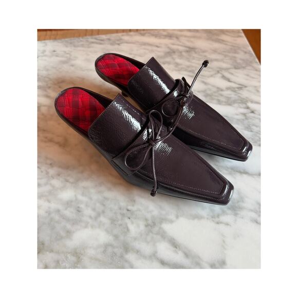 Burberry Burgundy Patent Leather Storm Mules NWB - Picture 1 of 6